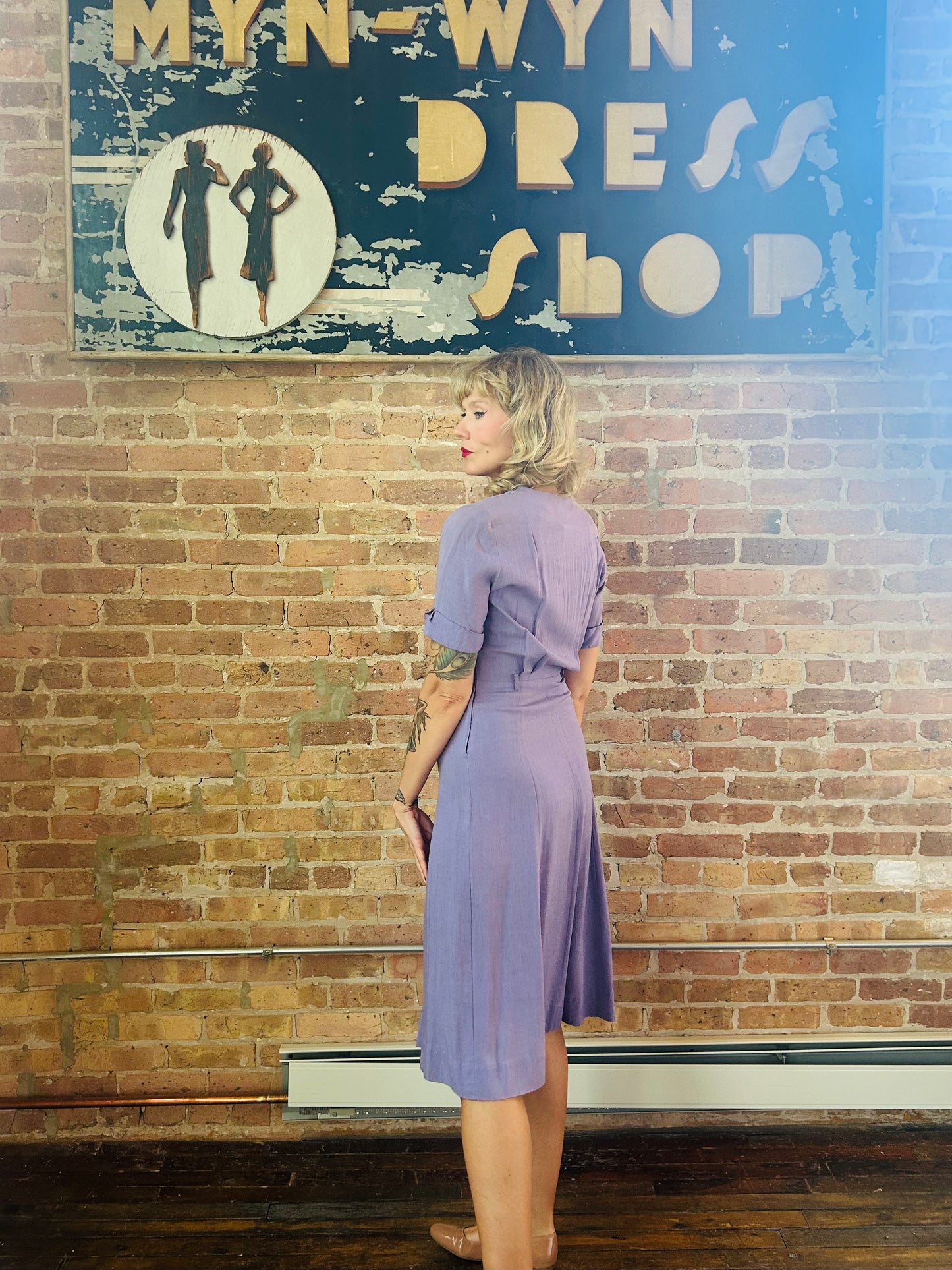 Early 1940s Linen Purple Day Dress - Small