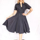 1950s Dior Style Silk Navy Dress - Small