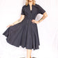 1950s Dior Style Silk Navy Dress - Small