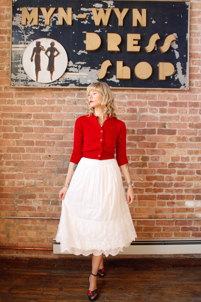 1900s Edwardian Cotton Under Skirt - Small & 1960s Red Wool Cropped Sweater - Xs/S