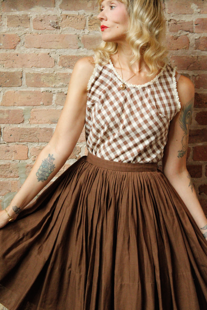 1950s Bobbie Brooks Gingham Cotton Blouse & Skirt Set - Small