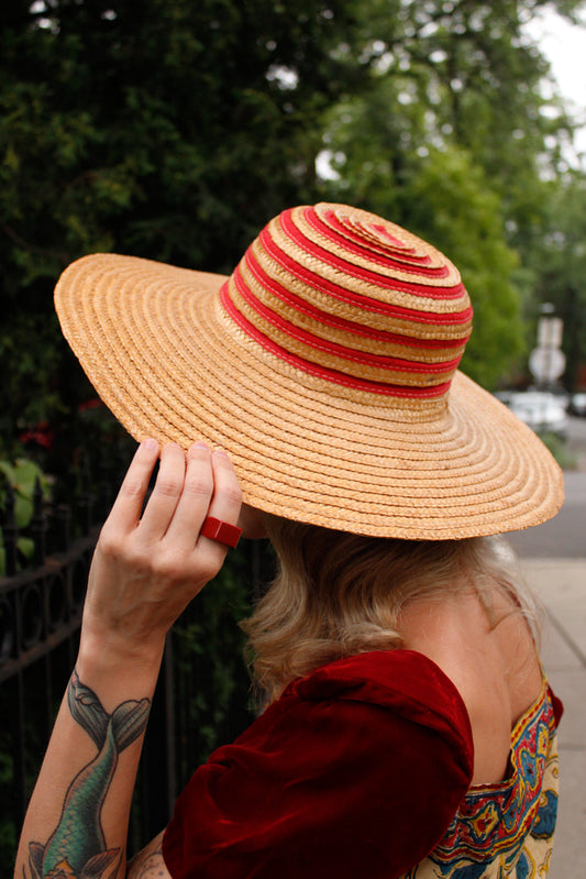 1940s Summer Woven Cartwheel Hat