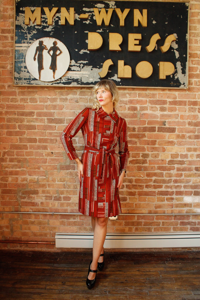 1960s Abstract Print Sheath Dress - M/L