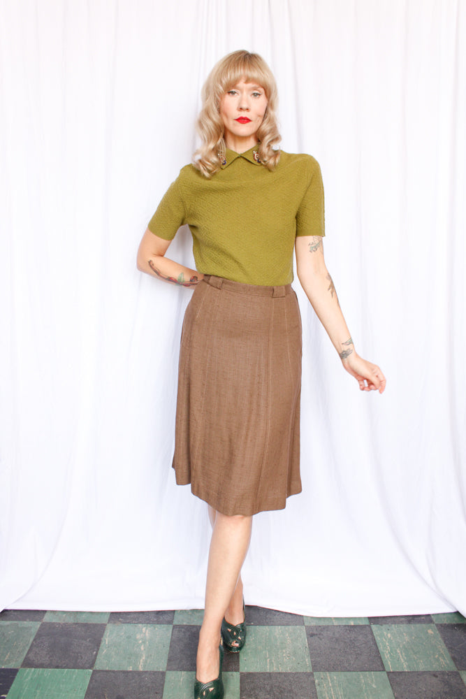1950s Fall Linen Suburban Walker Skirt - M/L