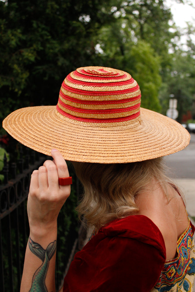 1940s Summer Woven Cartwheel Hat