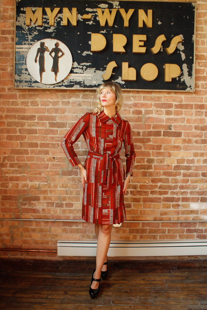 1960s Abstract Print Sheath Dress - M/L