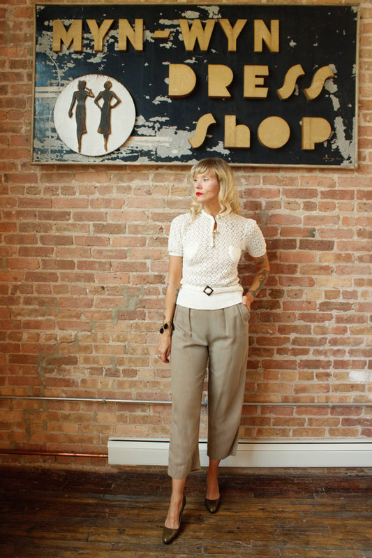 1930s Grey Wool Crepe Pants - 26 waist