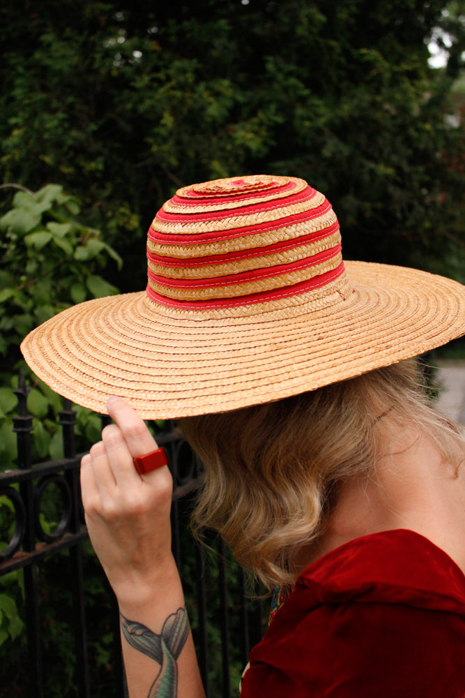 1940s Summer Woven Cartwheel Hat