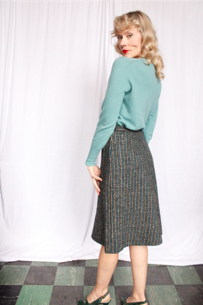 1950s Sporteens Aline Striped Tweed Skirt - Small