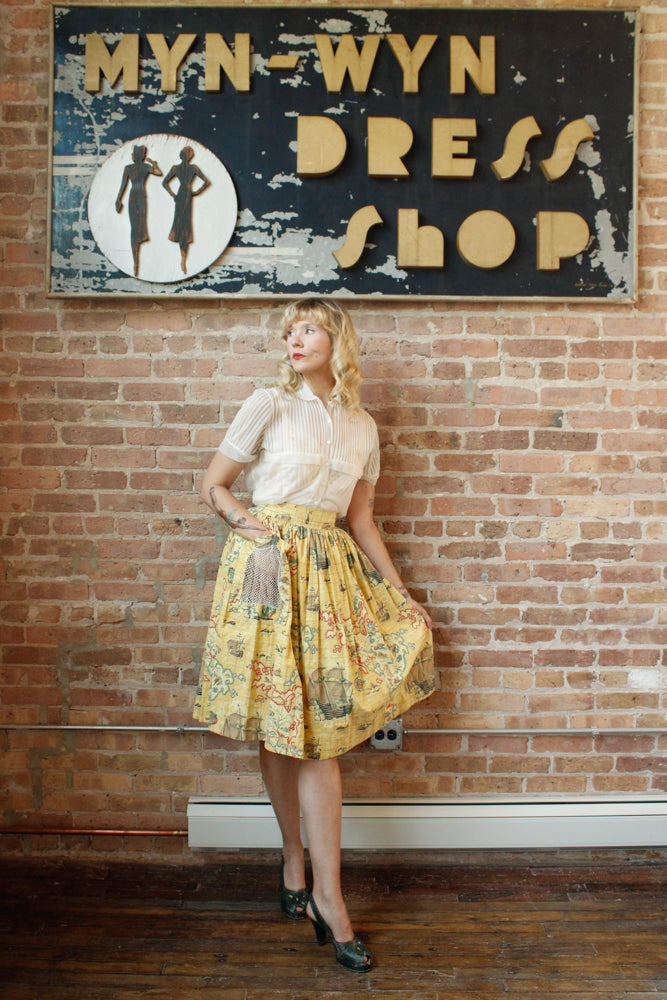 1950s Travel the World Map Skirt - Xsmall