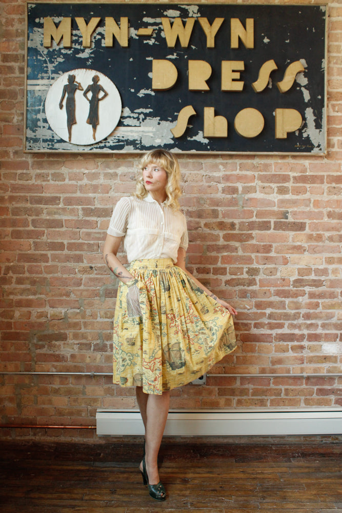 1950s Travel the World Map Skirt - Xsmall
