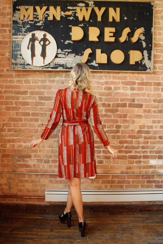 1960s Abstract Print Sheath Dress - M/L