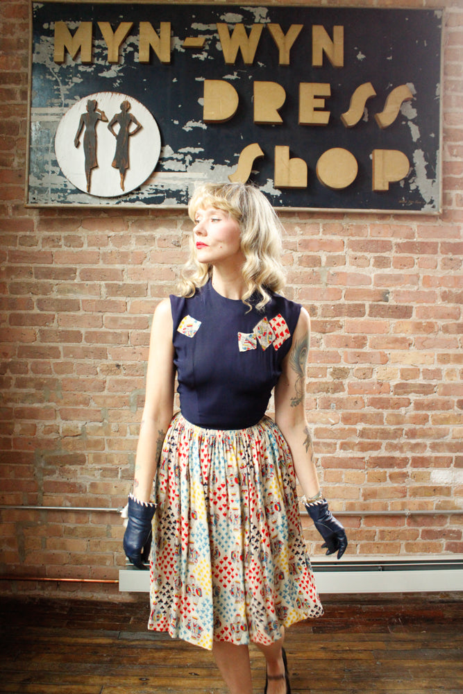 1940s Deck of Card Rayon and Silk Dress - Xsmall 