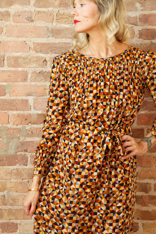 1980s Silk Geometric Dress - Medium