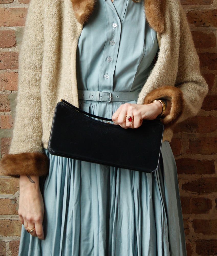 1950s Joseph Navy Leather Bag