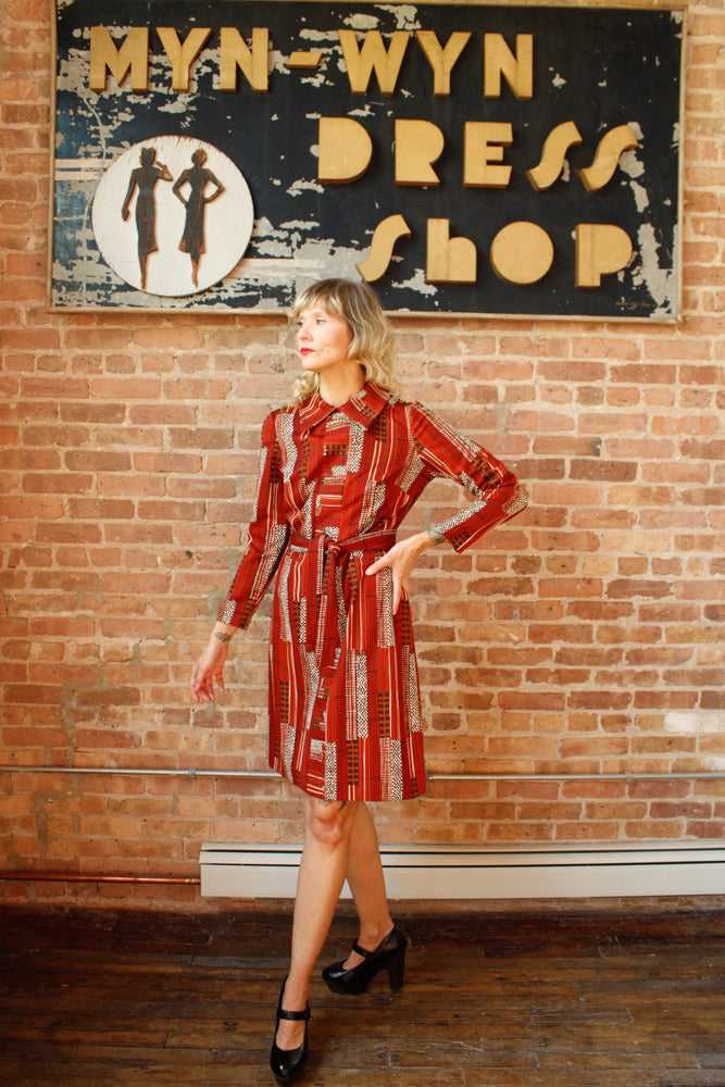 1960s Abstract Print Sheath Dress - M/L