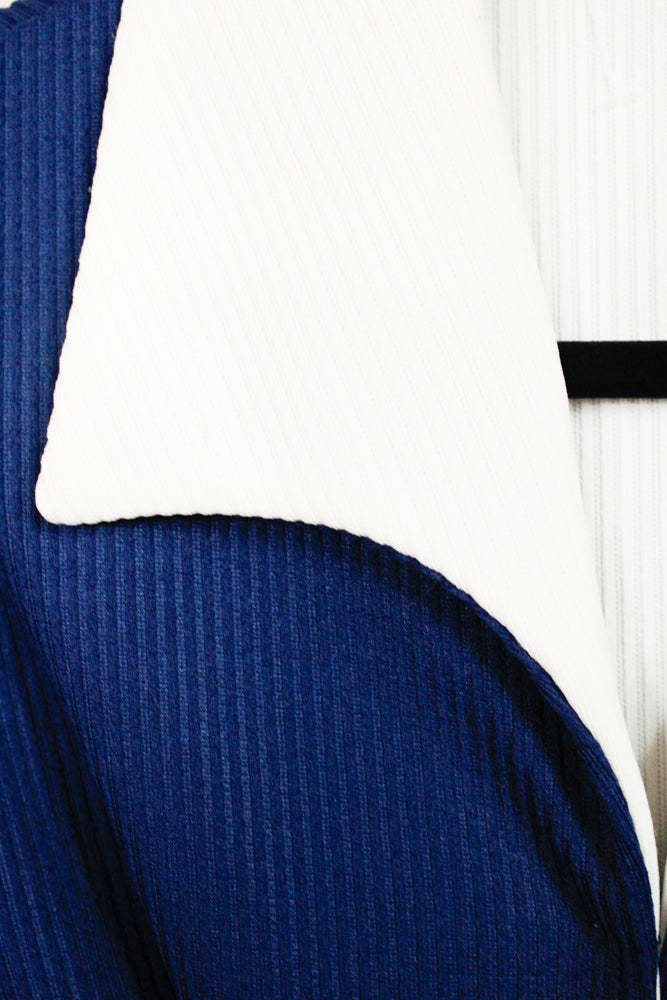 1960s Navy & White Polyester Mod Dress - Medium