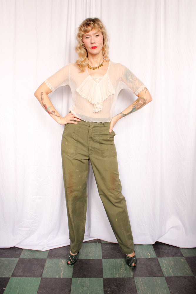 1970s Army Cotton Twill Pants - 31 waist