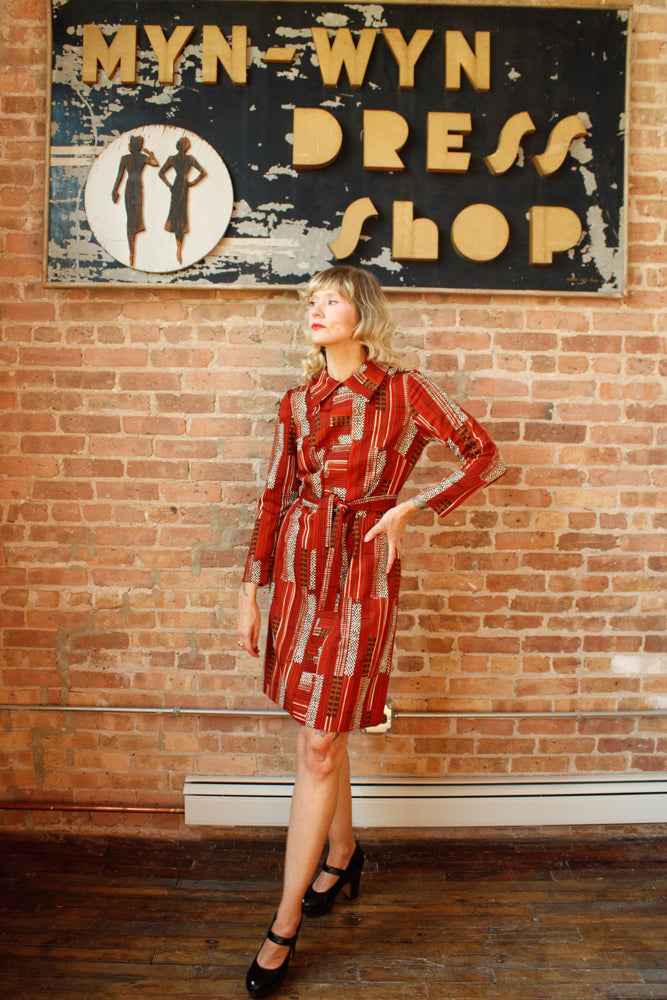 1960s Abstract Print Sheath Dress - M/L