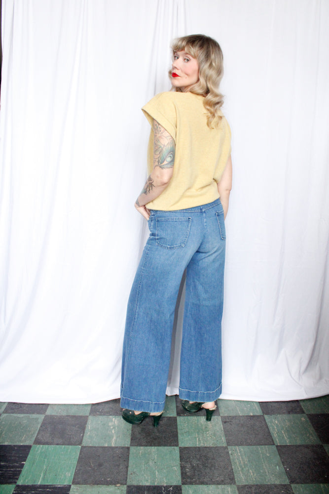 1970s Soft Denim Wide Leg Bell Bottom Jeans - Medium