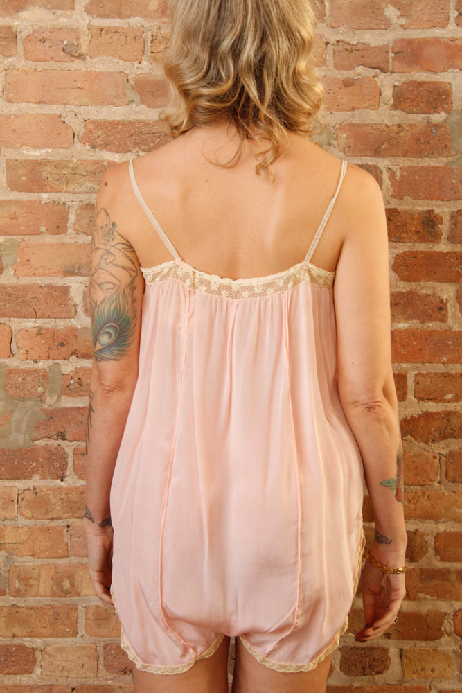 1920s Silk Pink Step In - Medium 