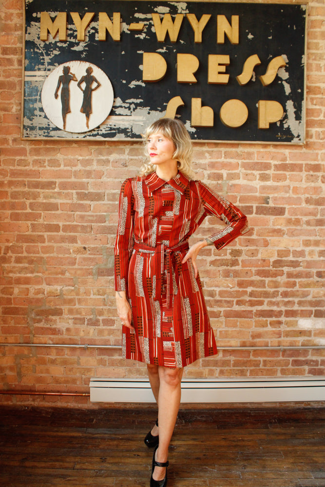 1960s Abstract Print Sheath Dress - M/L