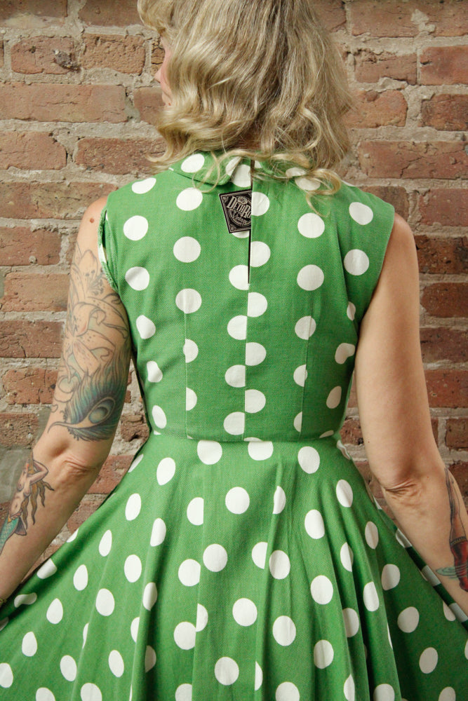 1950s Polka Dot Green Cotton Dress - Xsmall 