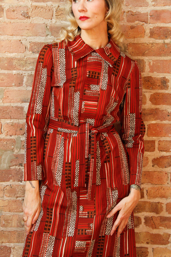 1960s Abstract Print Sheath Dress - M/L