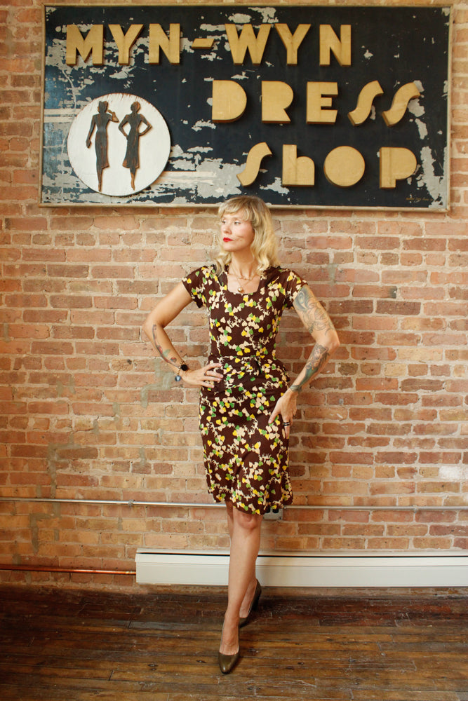 1940s Horse Novelty Print Rayon Jersey Dress - Small