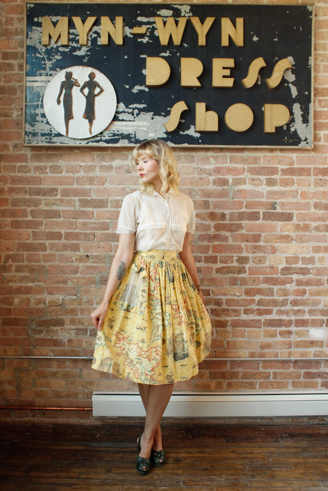 1950s Travel the World Map Skirt - Xsmall