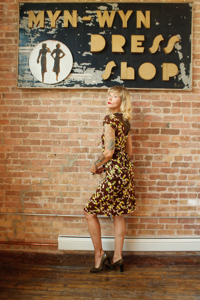 1940s Horse Novelty Print Rayon Jersey Dress - Small