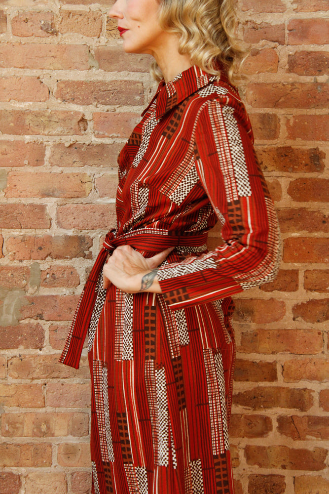 1960s Abstract Print Sheath Dress - M/L