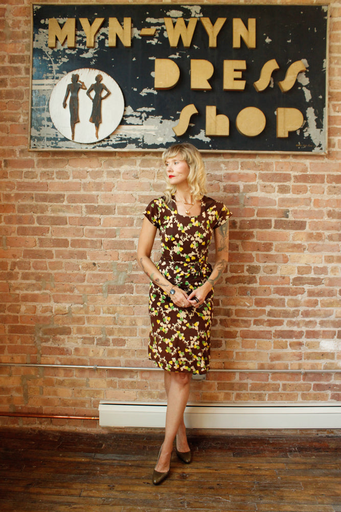 1940s Horse Novelty Print Rayon Jersey Dress - Small