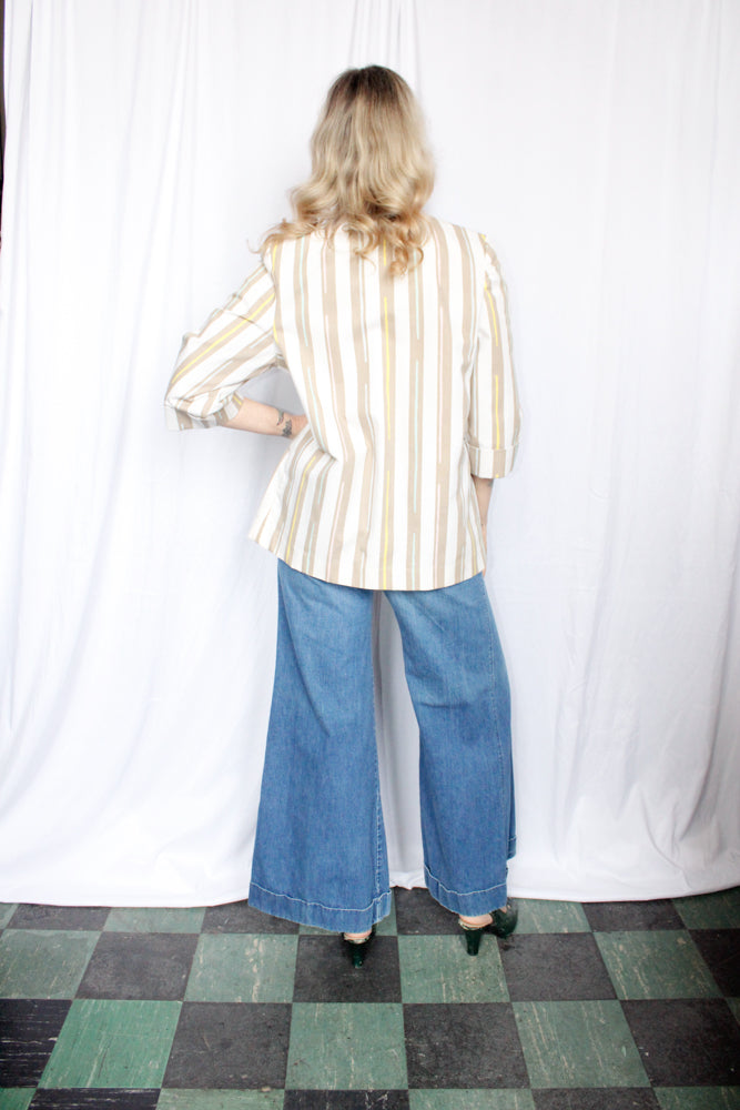 1980s Spring Striped Cotton Blazer - Medium