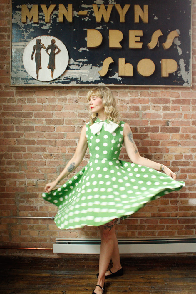 1950s Polka Dot Green Cotton Dress - Xsmall 