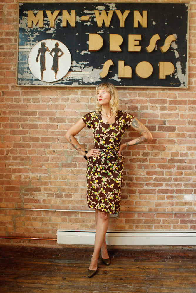 1940s Horse Novelty Print Rayon Jersey Dress - Small