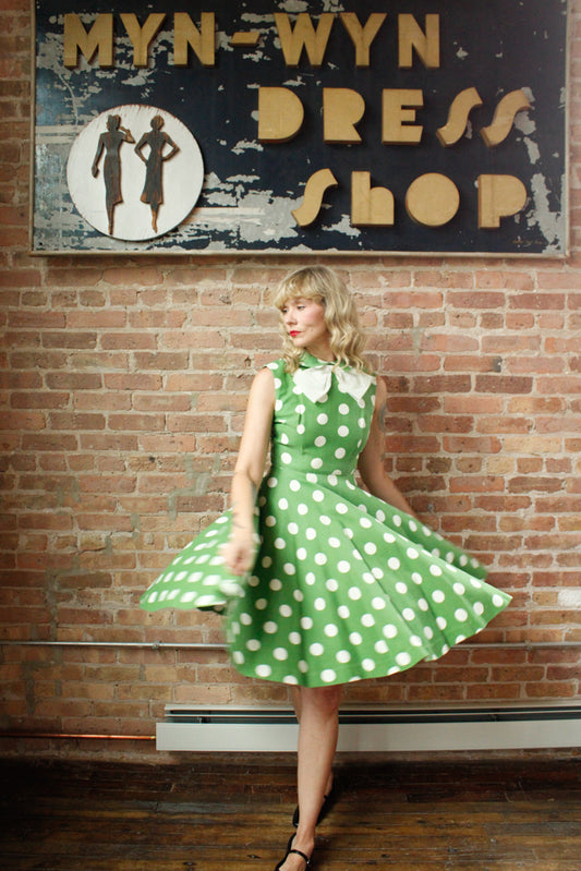 1950s Polka Dot Green Cotton Dress - Xsmall 