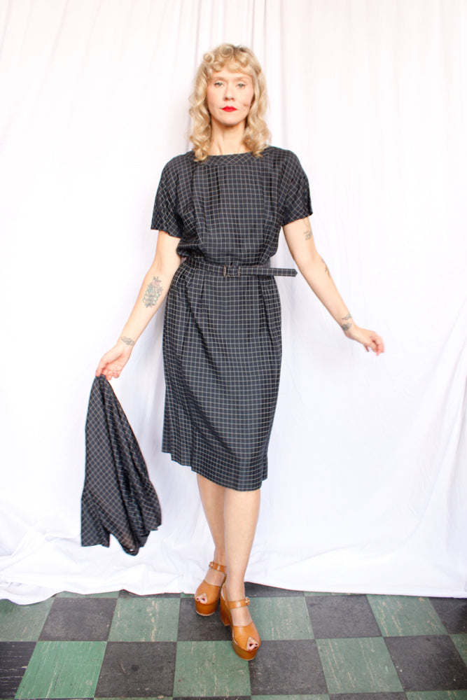 1950s Grid Print Silk Dress & Jacket by Franklin - M/L
