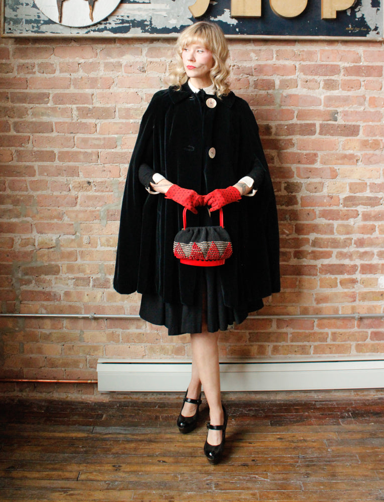 1940s RARE Red Lucite &  Silver & Black Deco Knit Bag