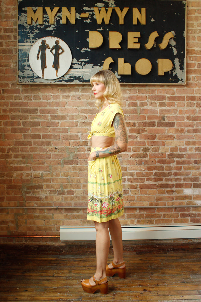 1940s Debby Lou Beach Scene Crop Top & Skirt Set - Xs/Small