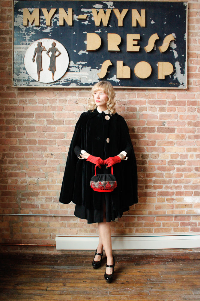 1940s RARE Red Lucite &  Silver & Black Deco Knit Bag