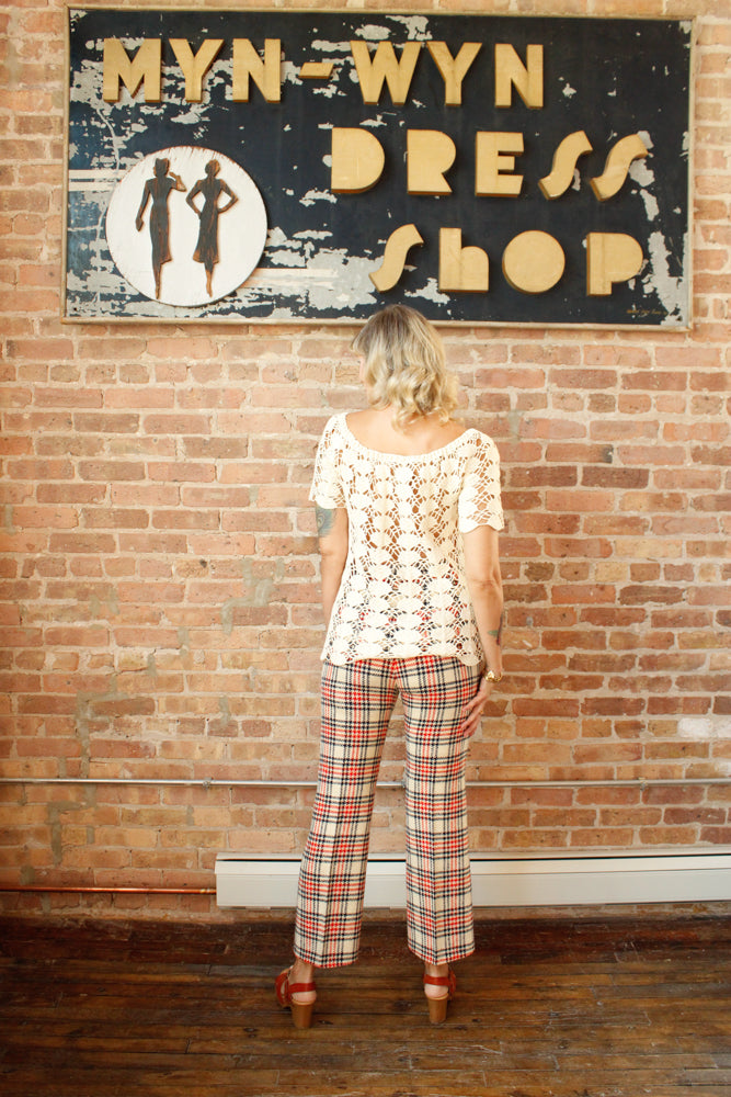1970s Deco Fan Crochet Sweater - M/L