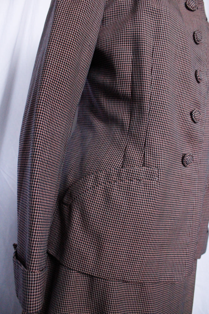 1940s Pink & Navy Houndstooth Gabardine Suit - Medium