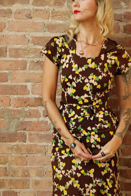 1940s Horse Novelty Print Rayon Jersey Dress - Small