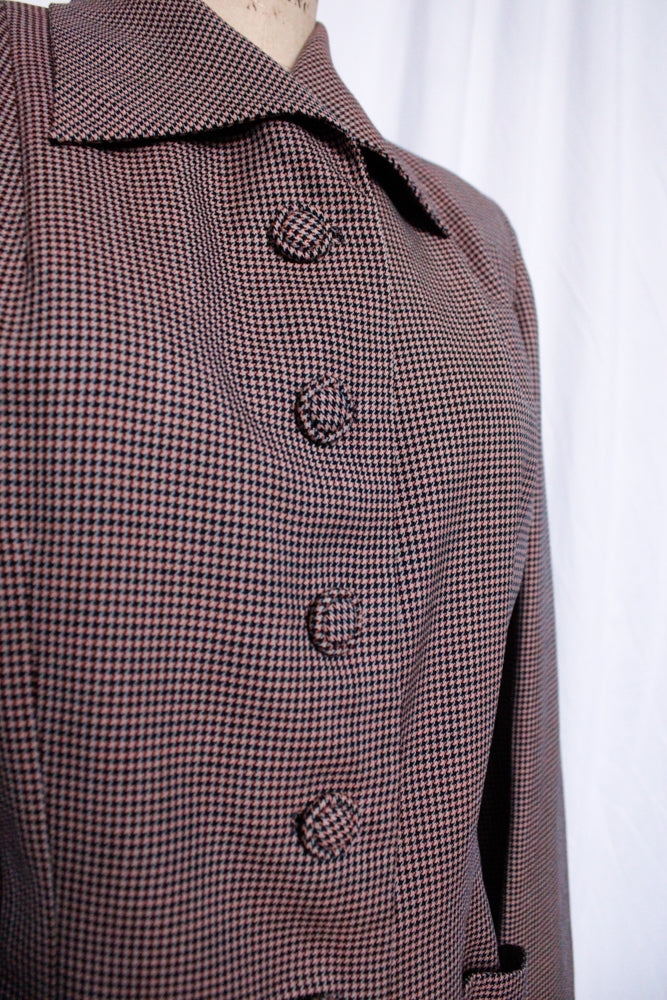 1940s Pink & Navy Houndstooth Gabardine Suit - Medium