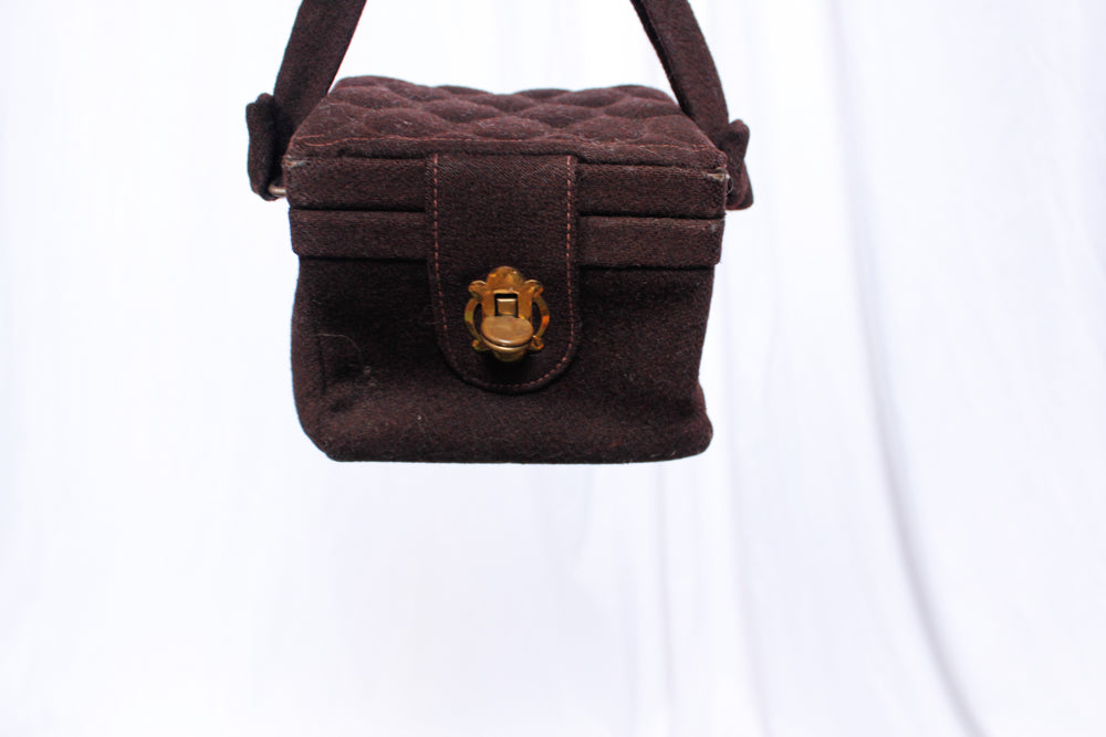 1940s Brown Wool Small Box Handbag