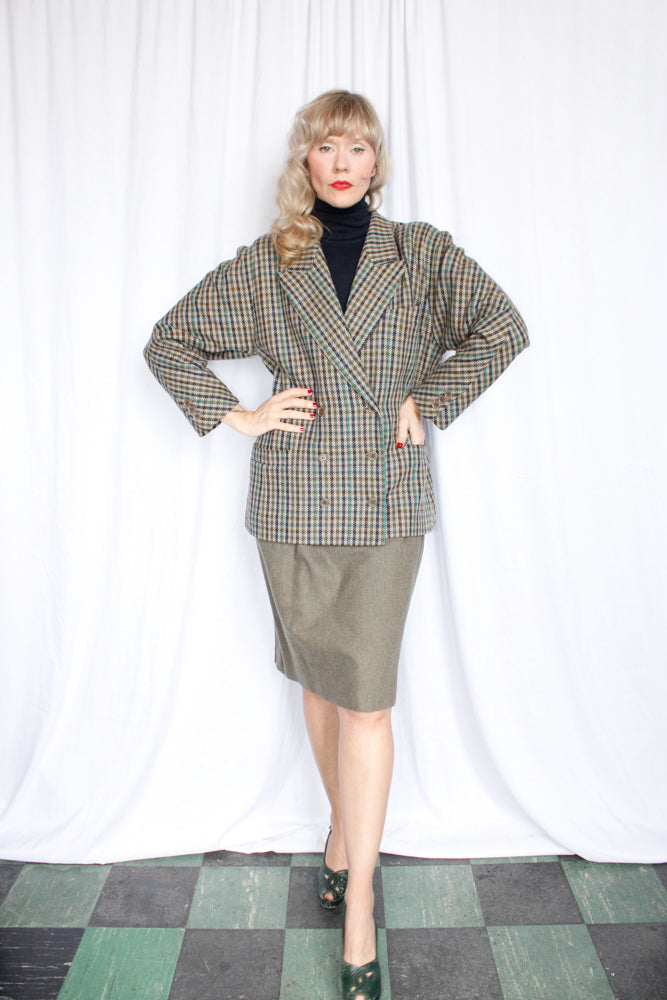 1990s Escada Houndstooth 2pc Wool Suit - Large