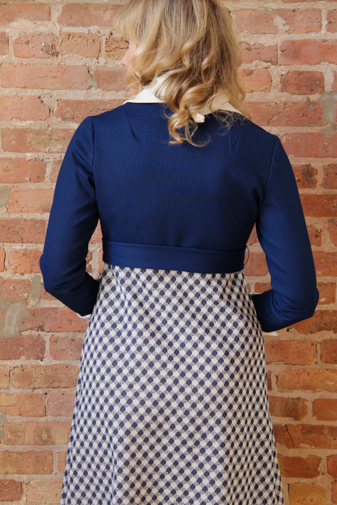 1960s Navy & White Polyester Mod Dress - Medium