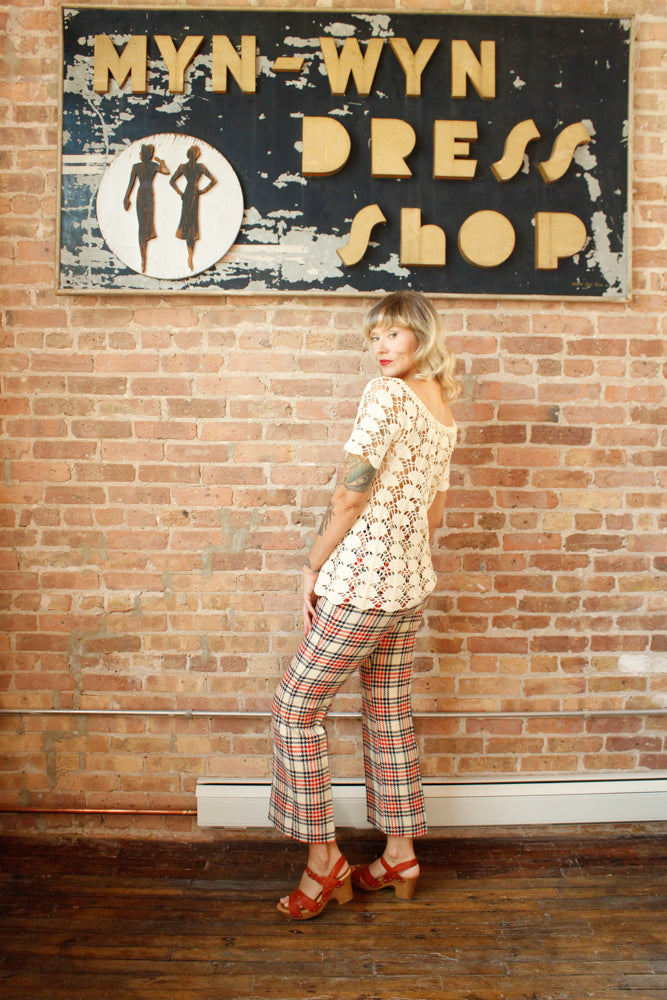 1970s Deco Fan Crochet Sweater - M/L