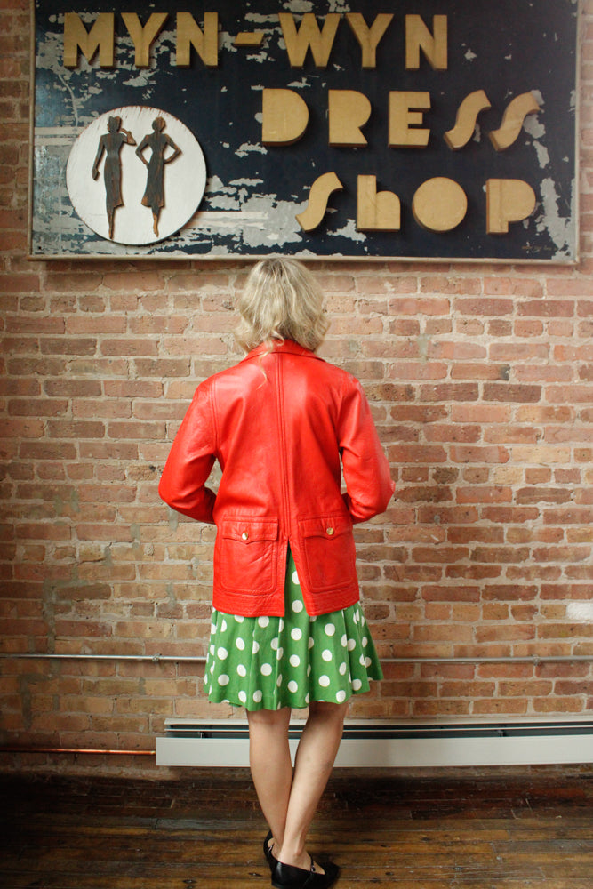1960s Bonnie Cashin Sills Red Orange Leather Car Coat - Medium